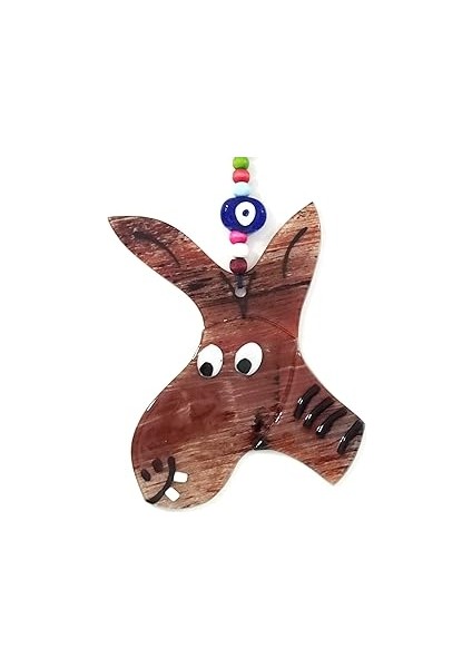 Neşeli Eşek Nazar Boncuklu El Yapımı Cam Duvar Süsü