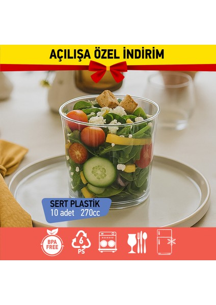 Bizdengelsin 10’lu Magnolya Kapaklı Kase Daire, Mika Sert Plastik Şeffaf 270CC Tatlı Meze Salata Çerez Dondurma fiyatları