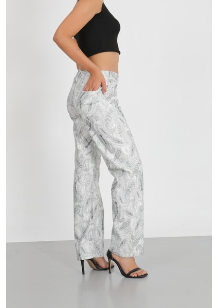 Su Yeşili Desenli Palazzo Pantolon