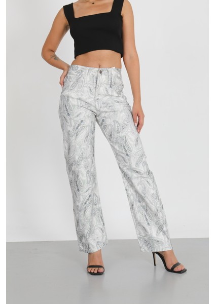 Su Yeşili Desenli Palazzo Pantolon fırsatları