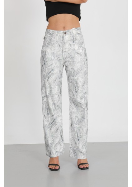 Su Yeşili Desenli Palazzo Pantolon indirimleri