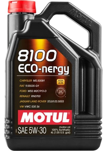 8100 Eco-Nergy 5W-30 Motor Yağı – Tam Sentetik, Yüksek Yakıt Ekonomisi, Benzinli & Dizel Uyumlu