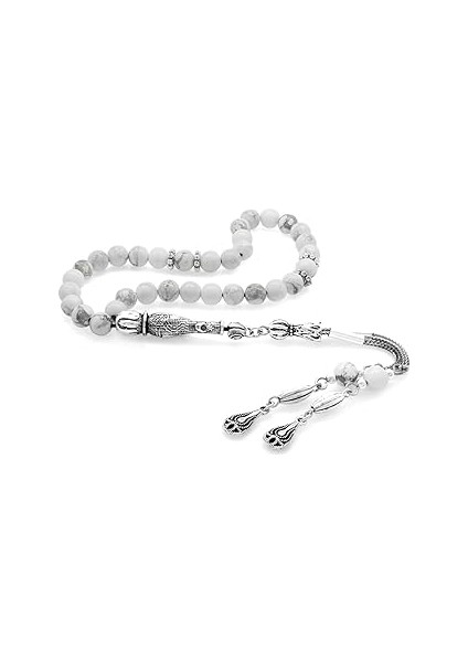 (Tesbihane) Kararmaz Metal Su Damlası Püsküllü Küre Kesim Havlit Doğaltaş Tesbih