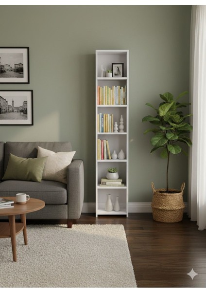 6 Raflı Kitaplık Dekoratif Modern