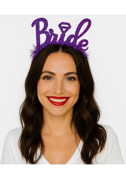 Buğz Mor Renk Bekarlığa Veda Italik Yazı Alyanslı Bride Taç