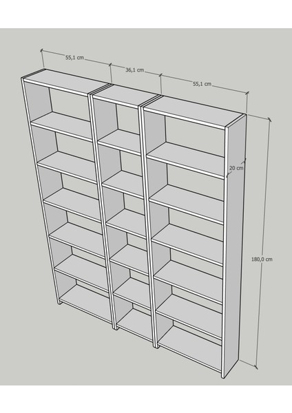 Üçlü Karma 18 Raflı Kitaplık Dekoratif Modern fiyatları