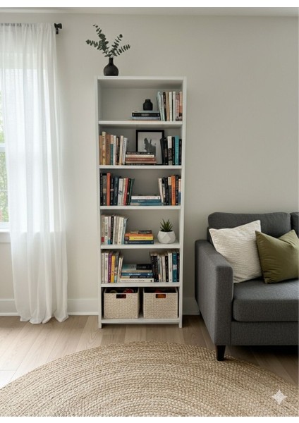 6 Raflı Geniş Kitaplık Dekoratif Modern