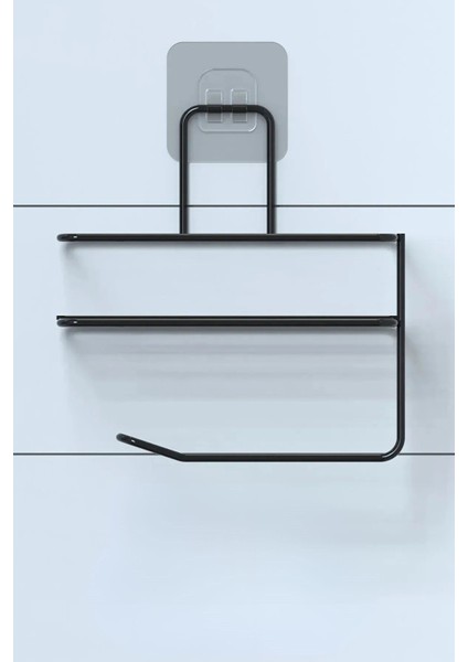 ® Kendiliğinden Yapışkanlı Tuvalet Kağıdı Tutacağı ve Yedek Raf - Siyah Modern Metal Tasarım