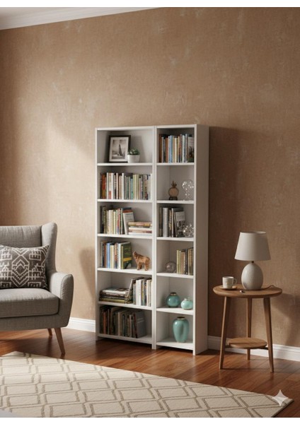Ikili Karma 12 Raflı Kitaplık Dekoratif Modern