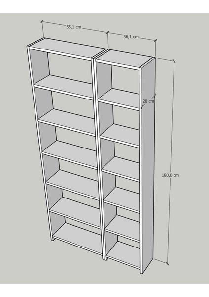 Ikili Karma 12 Raflı Kitaplık Dekoratif Modern fiyatları