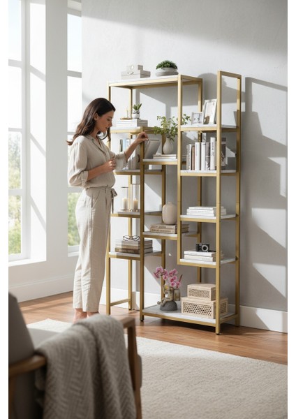 12 Raflı Metal Iskeletli Kitaplık Çok Amaçlı Aksesuar Rafı Düzenleyici Raf