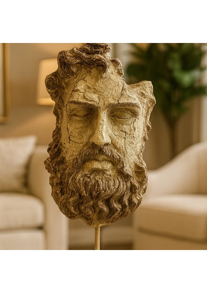 Dekoratif Zeus Başı Heykel - Traverten Renk fiyatları