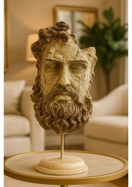 Dekoratif Zeus Başı Heykel - Traverten Renk fırsatları