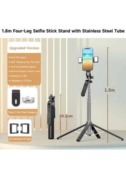 Orjinal Youtube Sunum Haber , Eğitim Toplantı Konferans Için Çift LED Işıklı Çok Yönlü Gimball Monopod Tripod Selfi