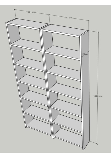 Ikili Geniş 12 Raflı Kitaplık Dekoratif Modern fiyatları