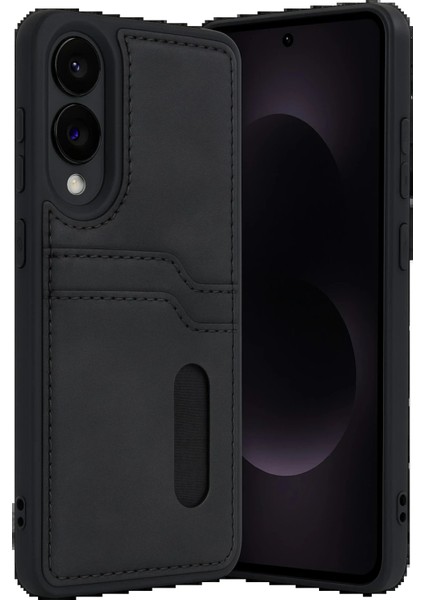 Samsung Galaxy S25 Edge Sara Kartvizitli Deri Kılıf - SIYAH-(5796) - ER001Y-53UBW7