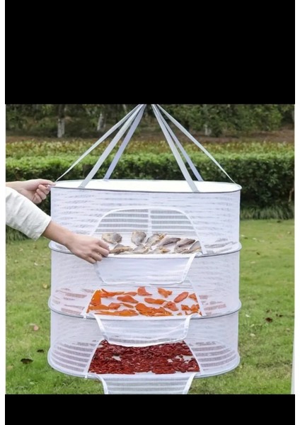 3 Raflı Bölmeli Açık Havada Güneşte Bitki Meyve Sebze Kurutma Filesi Askısı Aparatı Aleti