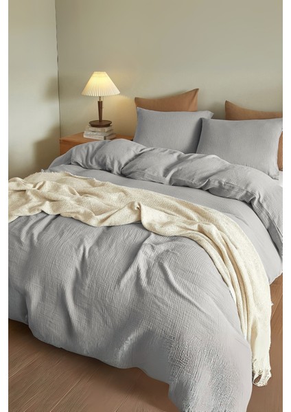 %100 Pamuk Müslin Nevresim Takımı Lastikli Çarşaflı 2 Yastık Kılıflı Çift Kişilik