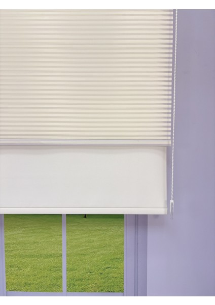 Luna Serisi Ekru Tül Ekru Stor Perde %100 Blackout, Çift Mekanizmalı, Kolay Montaj