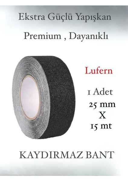 Premium 25MM x 15MT Siyah Kaydırmaz Bant Yapışkanlı Merdiven Basamak Zemin Güçlü Tutunabilen Halı