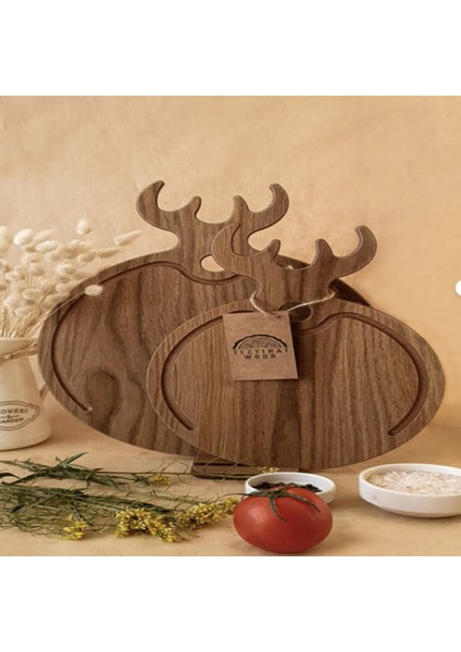Geyik Boynuzu Sunum Kesme Tahtası ve Stand 3 Parça Ahşap Görünümlü 8 mm Mdf