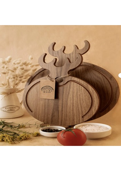 Geyik Boynuzu Sunum Kesme Tahtası ve Stand 3 Parça Ahşap Görünümlü 8 mm Mdf modelleri
