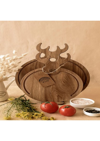 Geyik Boynuzu Sunum Kesme Tahtası ve Stand 3 Parça Ahşap Görünümlü 8 mm Mdf fırsatları