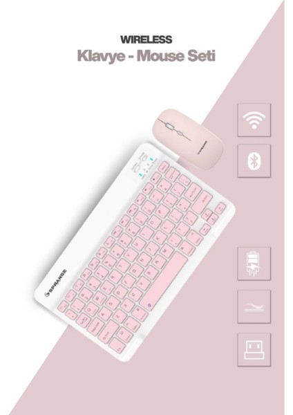 Pembe Kablosuz Klavye ve Mouse Seti