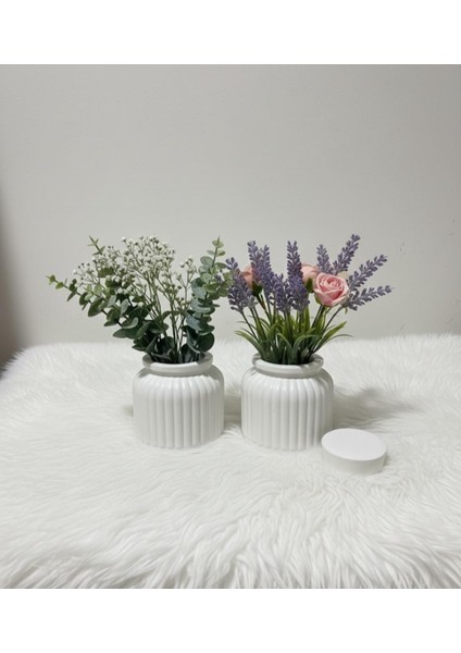 Ikili Kokulu Vazo Set Vernikli Beyaz