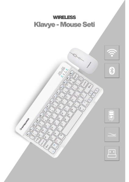 Beyaz Kablosuz Klavye ve Mouse Seti