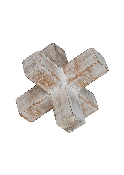 Bloomingville Ahşap Kriko Çapraz Tasarım, Beyazlatılmış Vurgu Dekoru, Beyaz