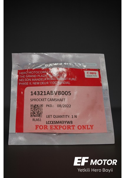 Orijinal Sprocket Camshaft | 14321ABW800S | Xpulse 200 / 200T / 200 4V / Rally Uyumlu | Yetkili Bayii Satışı | Ef Motor