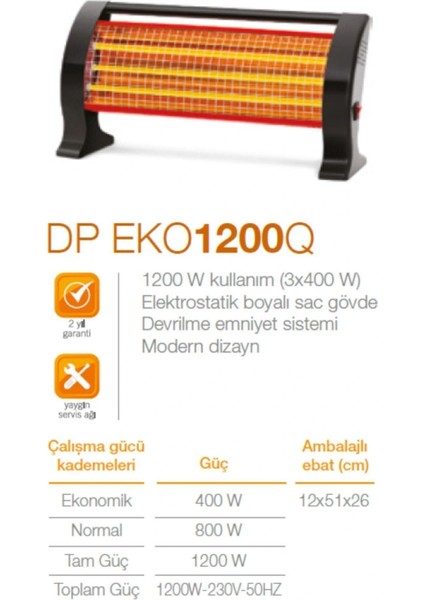 Buğz DP-1200Q 1200 W Elektrikli Quartz Isıtıcı