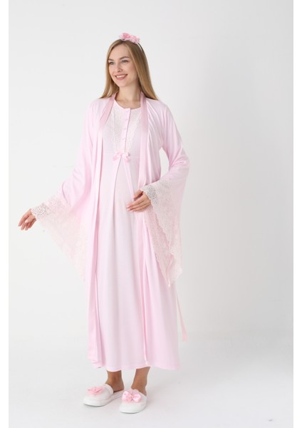 Hamile Gecelik Sabahlık Takımı-Viskoz Kumaş-Dantel Detaylı-Emzirmeli- 2'li Set fiyatları