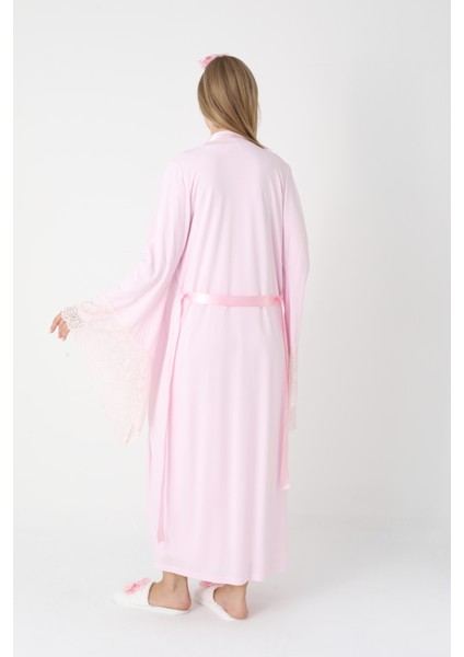 Hamile Gecelik Sabahlık Takımı-Viskoz Kumaş-Dantel Detaylı-Emzirmeli- 2'li Set