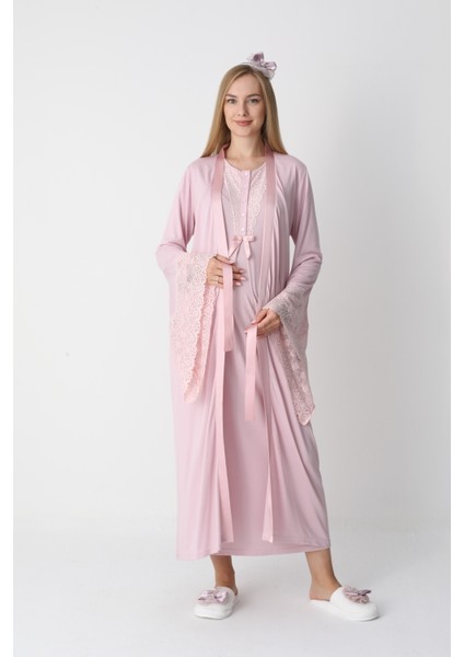 Hamile Gecelik Sabahlık Takımı-Viskoz Kumaş-Dantel Detaylı-Emzirmeli- 2'li Set modelleri