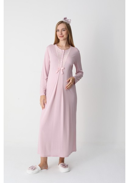 Hamile Gecelik Sabahlık Takımı-Viskoz Kumaş-Dantel Detaylı-Emzirmeli- 2'li Set fırsatları