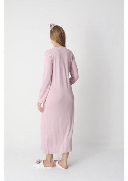 Hamile Gecelik Sabahlık Takımı-Viskoz Kumaş-Dantel Detaylı-Emzirmeli- 2'li Set