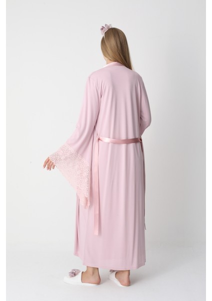 Hamile Gecelik Sabahlık Takımı-Viskoz Kumaş-Dantel Detaylı-Emzirmeli- 2'li Set