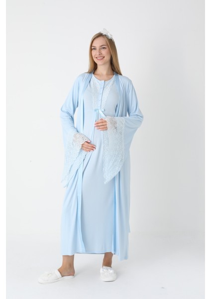 Hamile Gecelik Sabahlık Takımı-Viskoz Kumaş-Dantel Detaylı-Emzirmeli- 2'li Set fiyatları