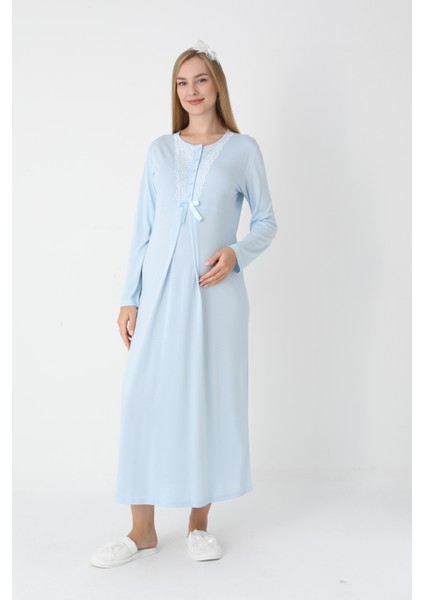 Hamile Gecelik Sabahlık Takımı-Viskoz Kumaş-Dantel Detaylı-Emzirmeli- 2'li Set fırsatları