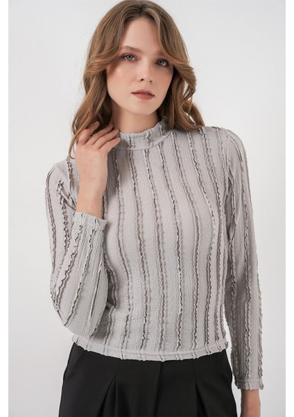 Kadın Bdart Dokulu Slim Fit Dik Yaka Bluz Gri fırsatları