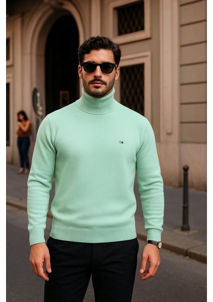 Erkek Kışlık Basic Slim Fit Uzun Mint Kazak fiyatları