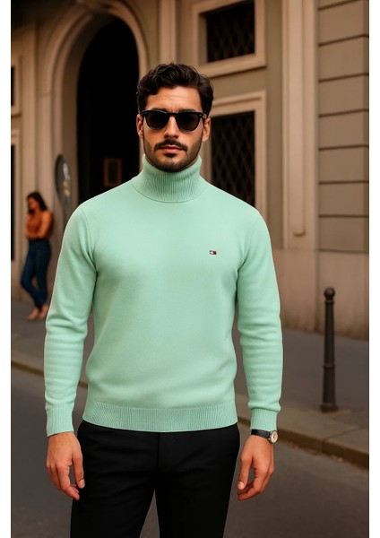 Erkek Kışlık Basic Slim Fit Uzun Mint Kazak fırsatları