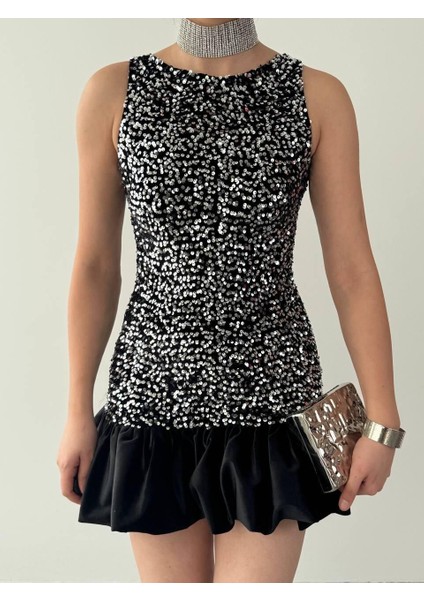 ✨ Siyah Pul Payet Mini Volanlı Elbise S modelleri