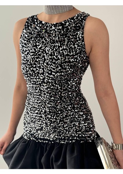 ✨ Siyah Pul Payet Mini Volanlı Elbise S indirimleri