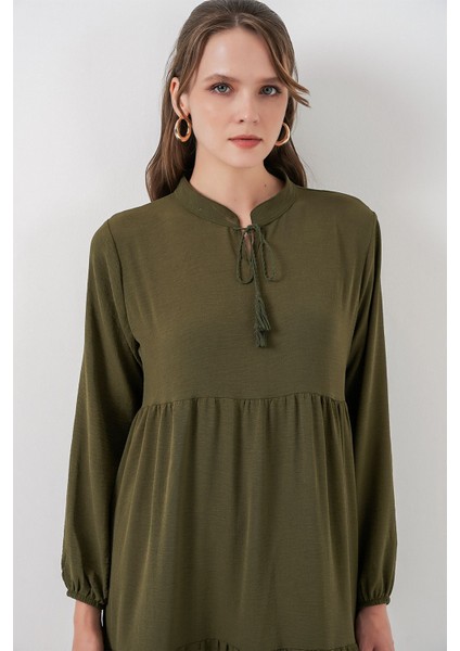 Kadın Bdart Fiyonk Detaylı Viskon Maxi Elbise Haki Yeşil fiyatları