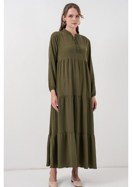 Kadın Bdart Fiyonk Detaylı Viskon Maxi Elbise Haki Yeşil fırsatları