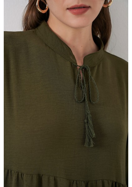 Kadın Bdart Fiyonk Detaylı Viskon Maxi Elbise Haki Yeşil indirimleri