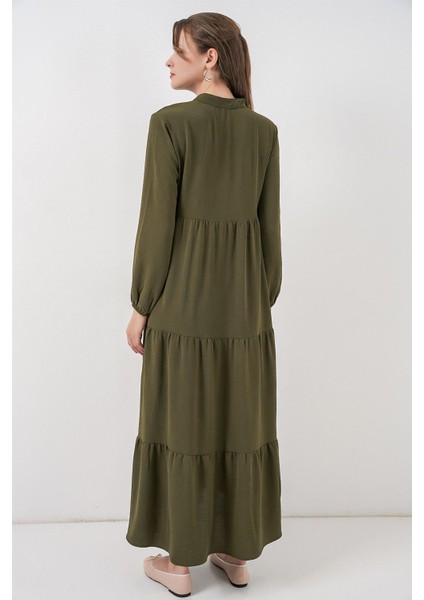 Kadın Bdart Fiyonk Detaylı Viskon Maxi Elbise Haki Yeşil